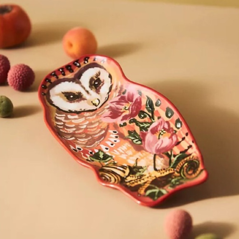 RARE Anthropologie Nathalie Lete Spoon Rest Owl Handpainted Stoneware NIB NWT